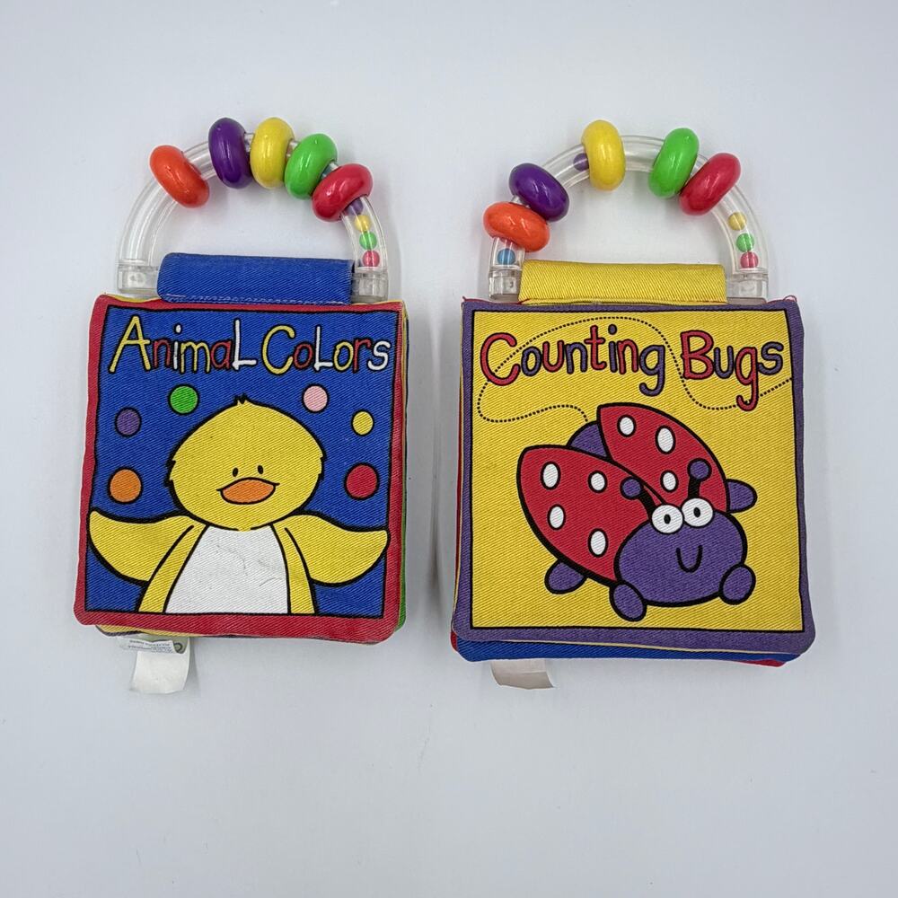 Baby Gund (2) Fabric Rattle Books Animal Colors Counting Bugs